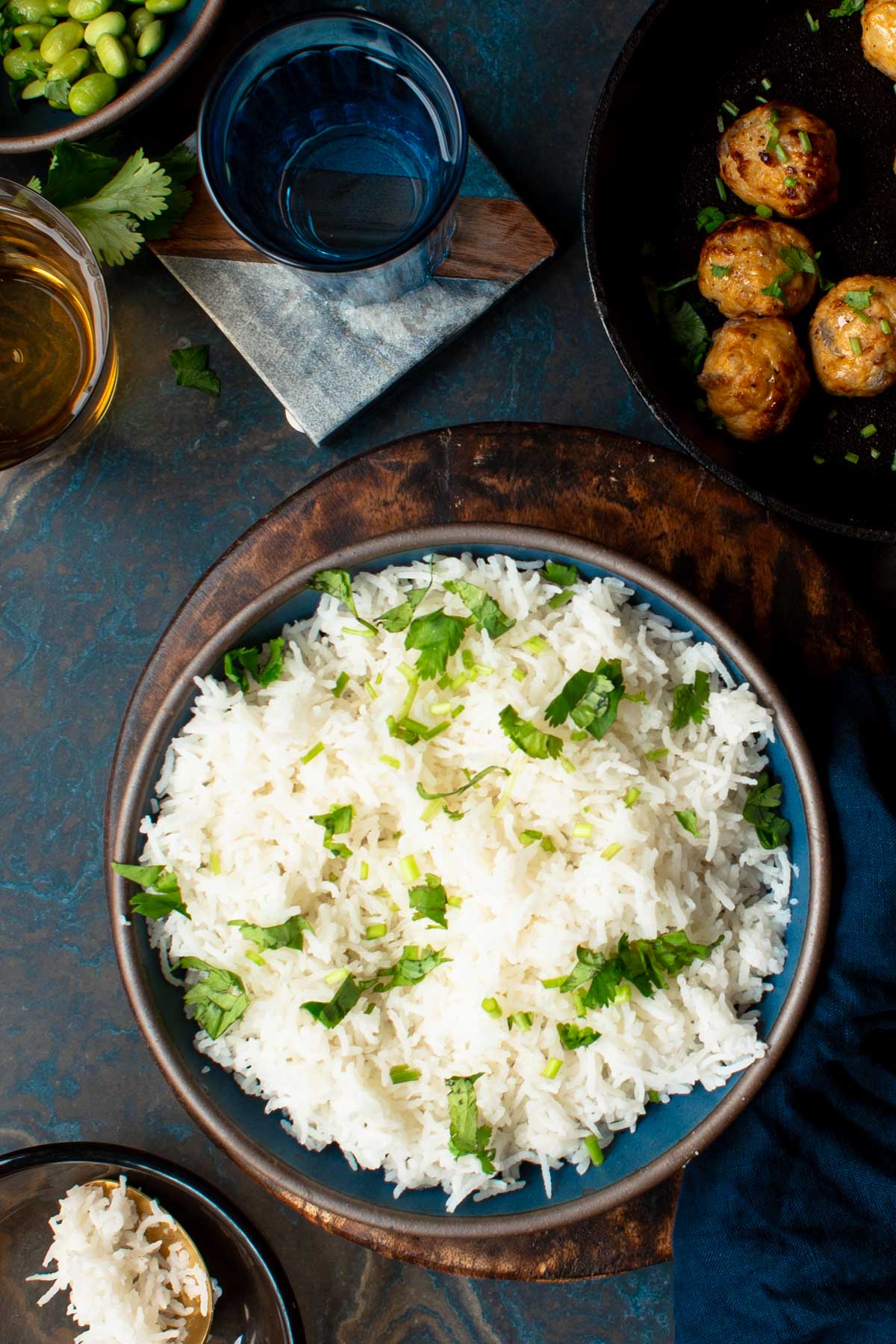 This is a picture of perfect and fluffy cooked basmati rice ready to be served for lunch.