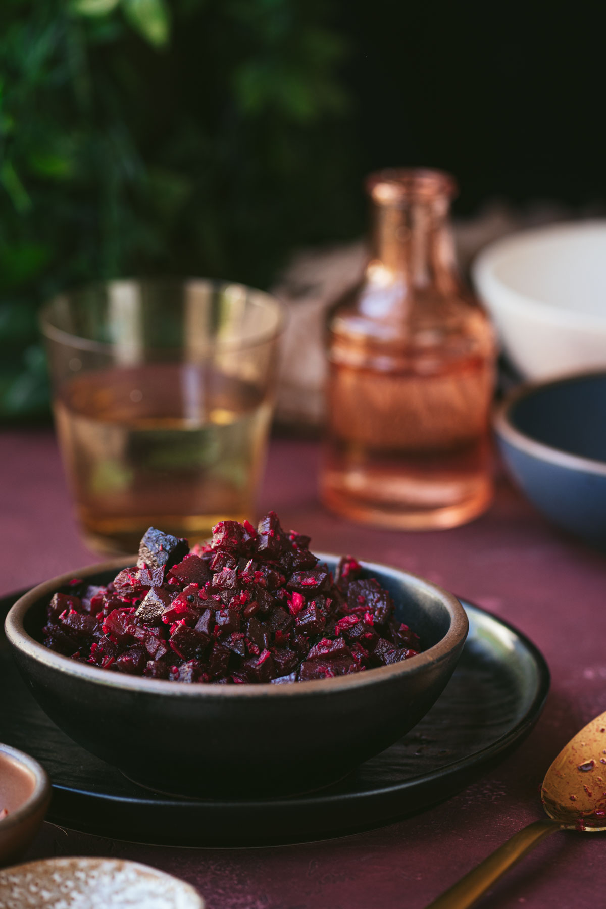 This is a picture of south Indian Beetroot Poriyal served on a plate.