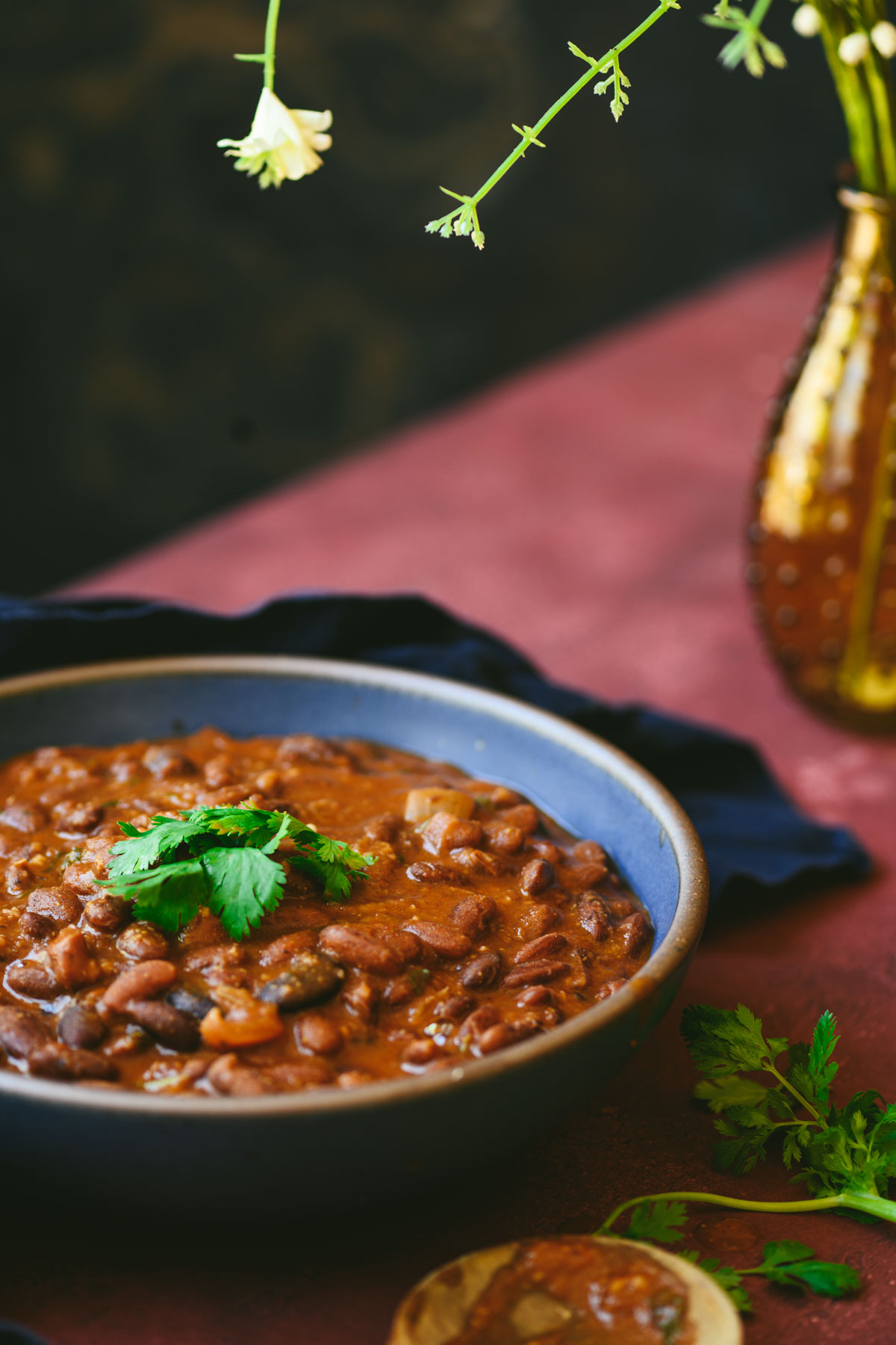 Rajma served on a blue bowl