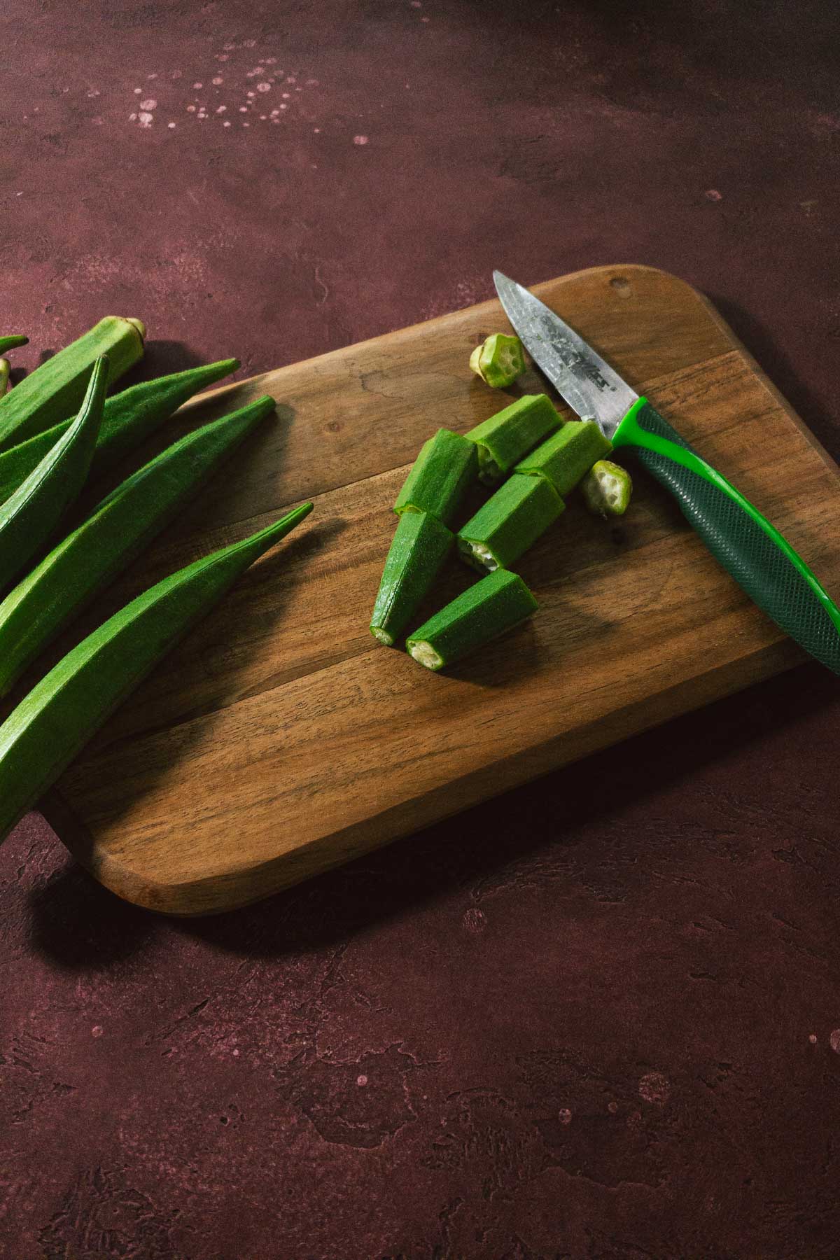 Vendakkai (okra) for mor kuzhambu - washed and cut.