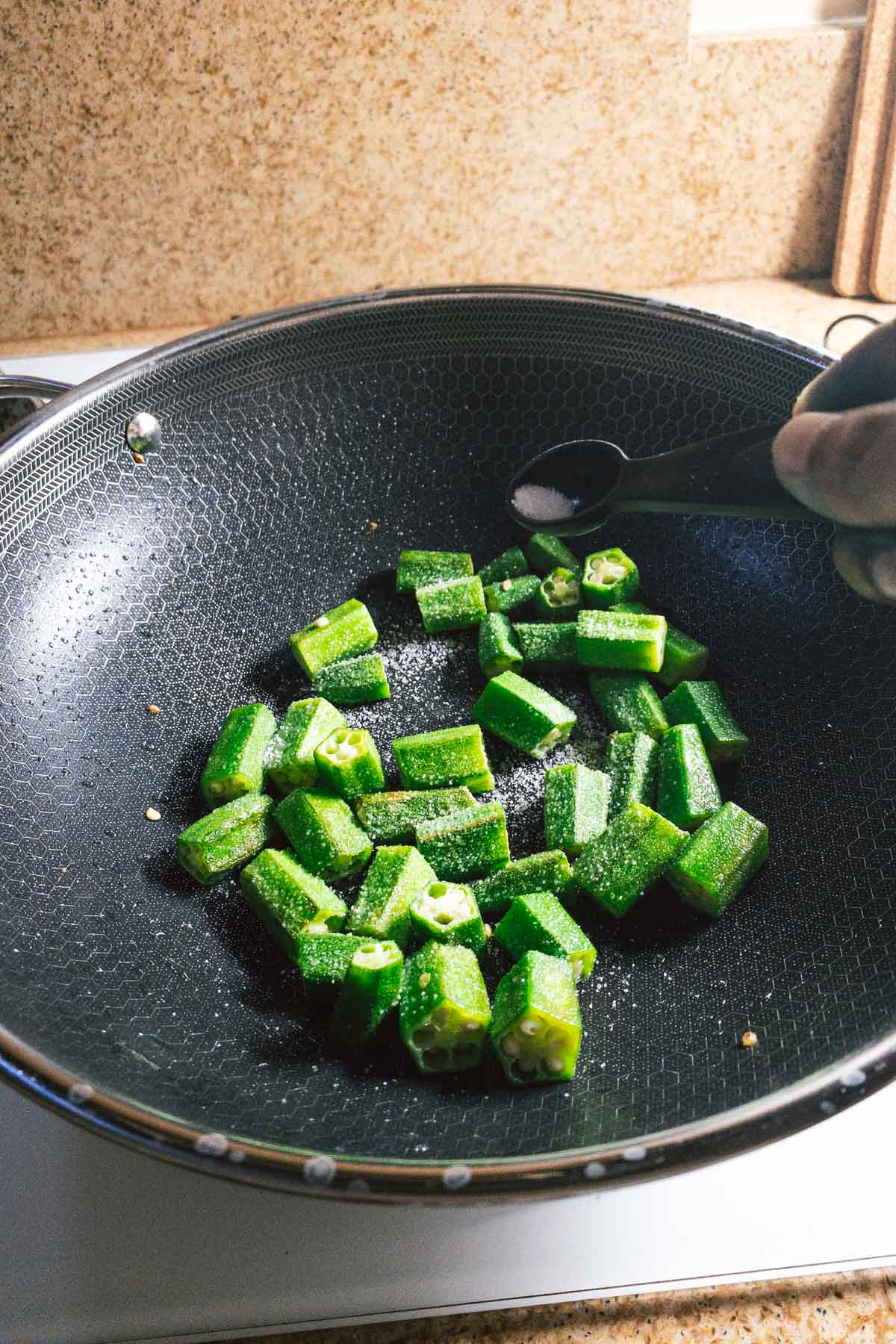 Vendakkai sauteed in oil with a little salt.