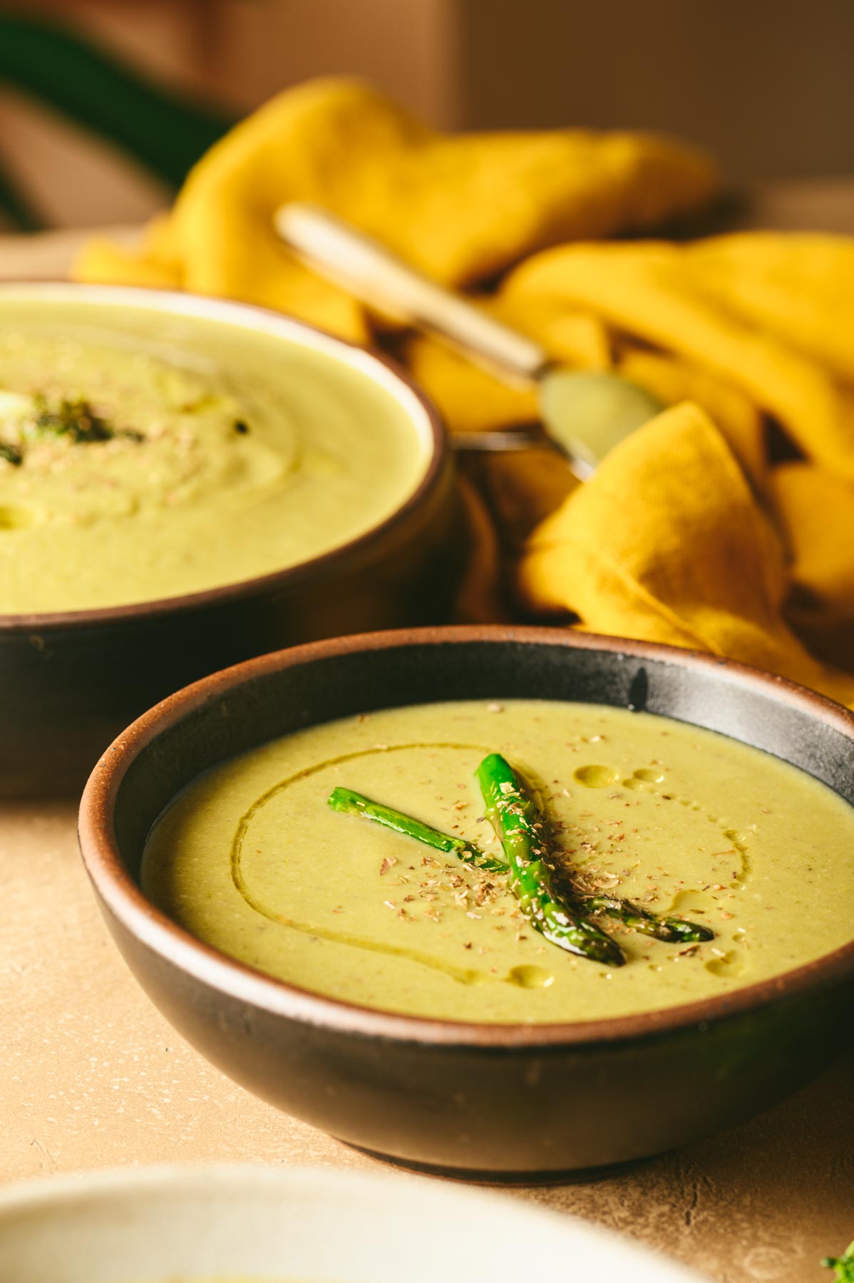 This is a picture of Almond Broccoli Asparagus soup.