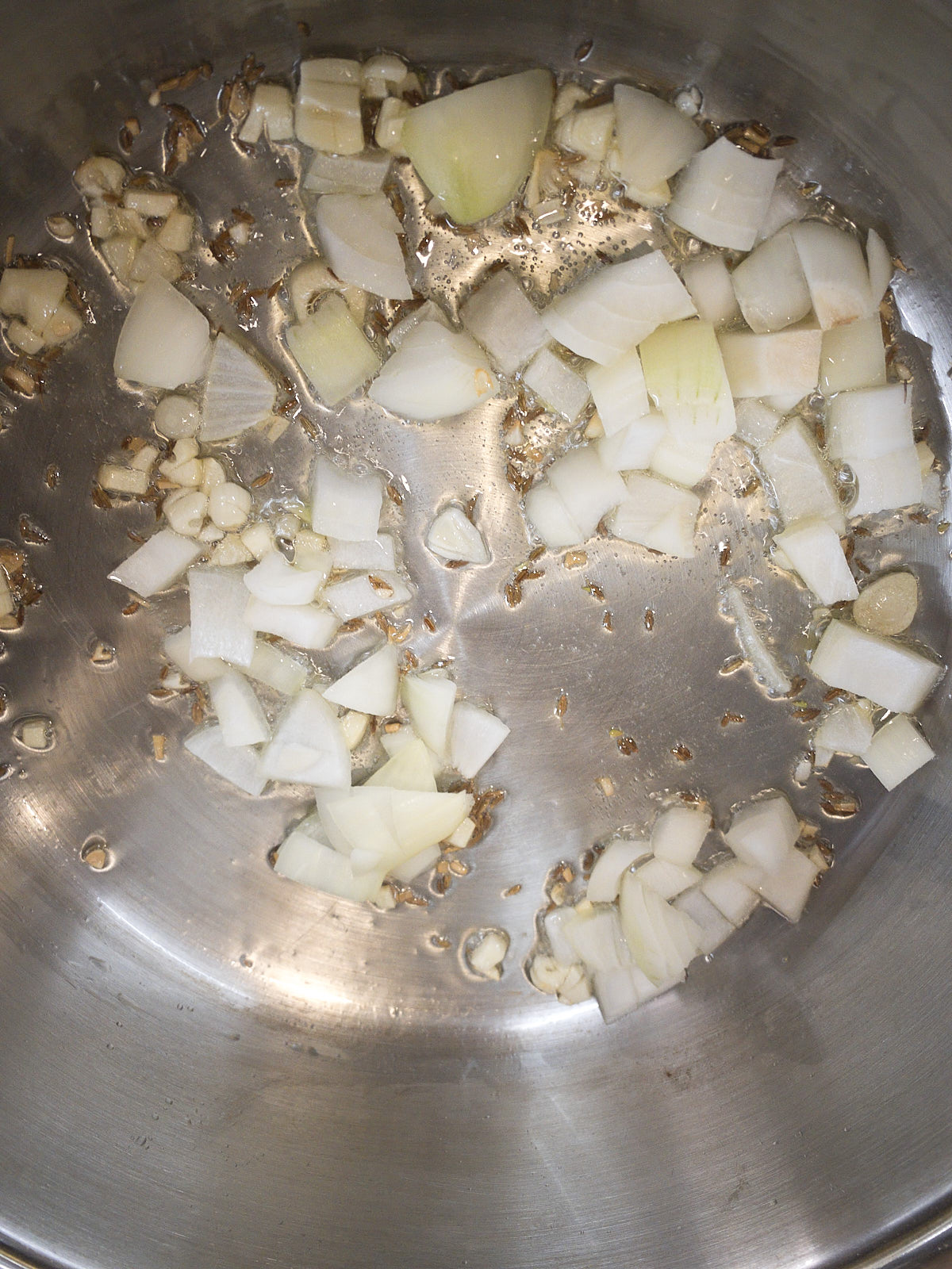 Sauteing onion in oil.